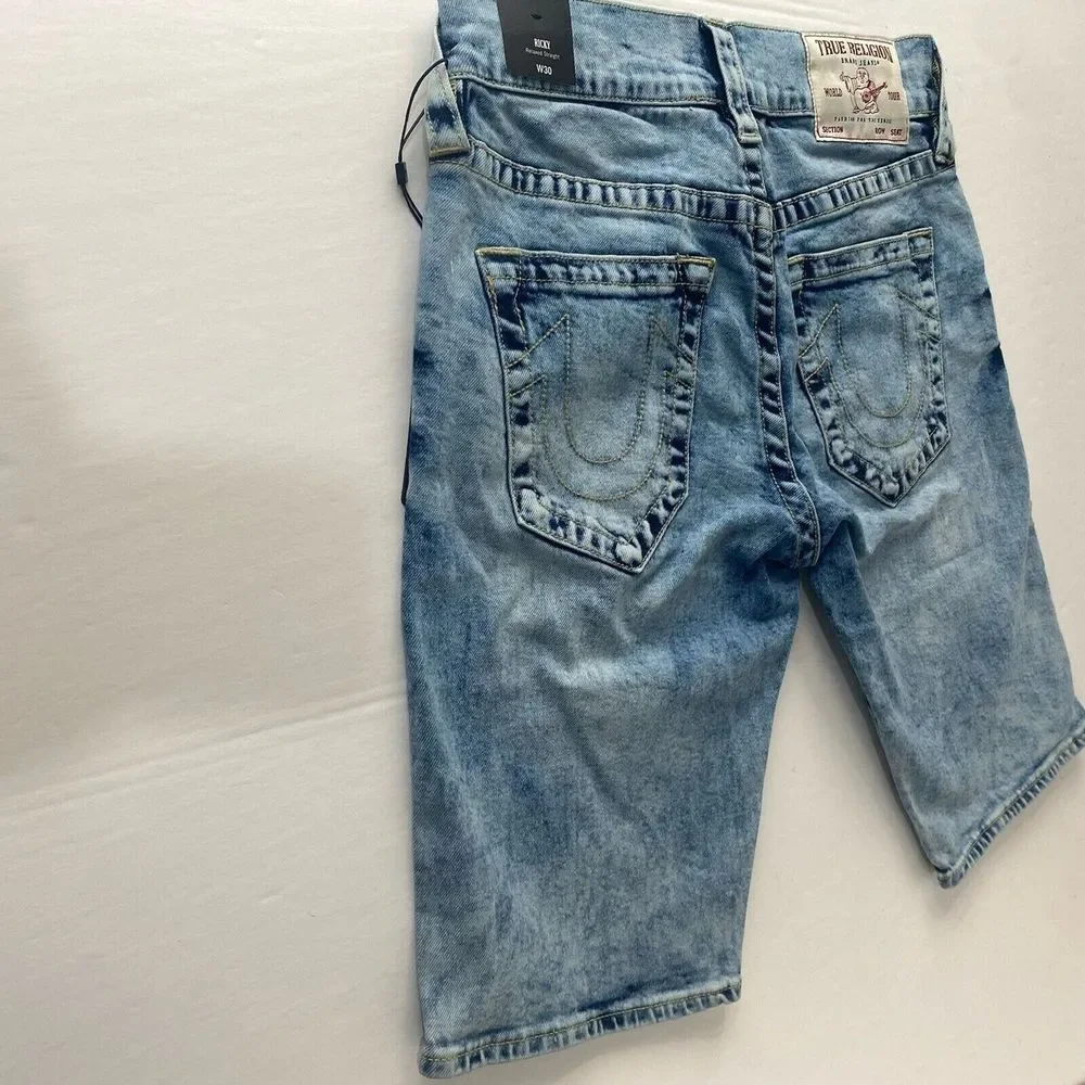 True Religion Men's Ricky Relaxed Straight Jeans Shorts Sz 32 Blue 107220R New